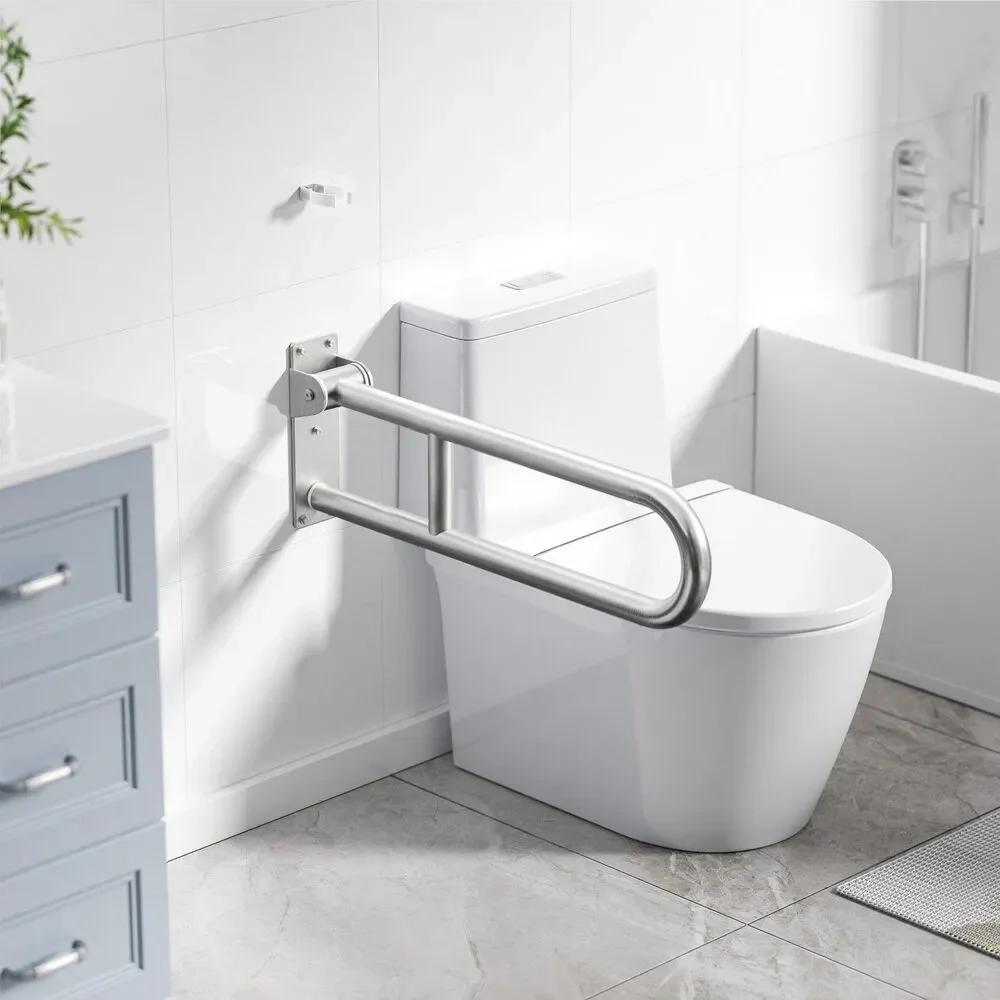 Niffgaff 24 Inch Flip-Up Grab Bar Brushed Stainless Steel Folding Toilet Safety